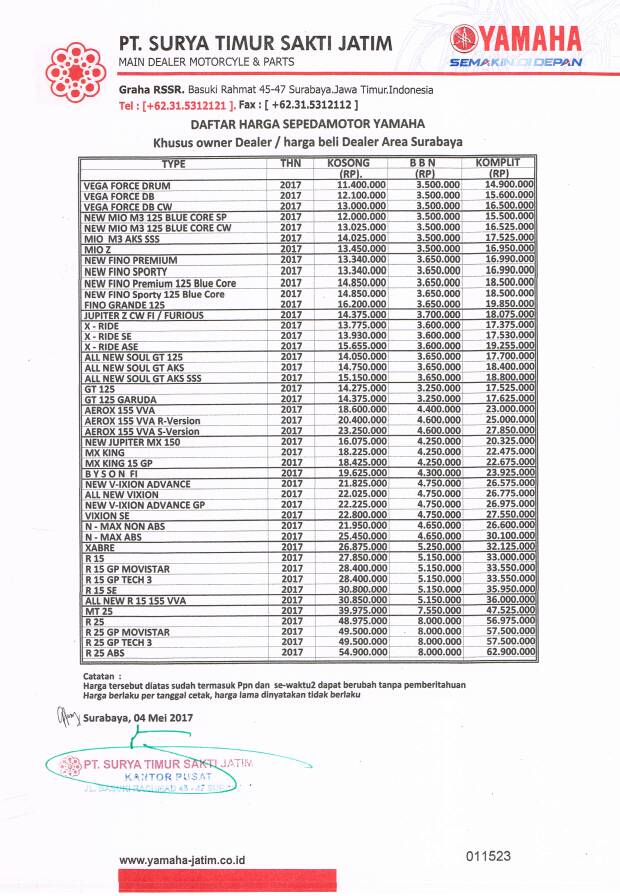  Daftar  Harga Motor  Yamaha  di Surabaya per Mei 2017 